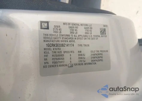 2011 Chevrolet Silverado K1500 Lt z USA, uszkodzony, nr VIN 1GCRKSE33BZ141174